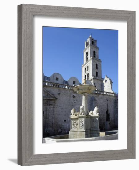 Fountain in Plaza San Francisco, with Convent and Church of San Francisco De Asis, Havana, Cuba-John Harden-Framed Photographic Print