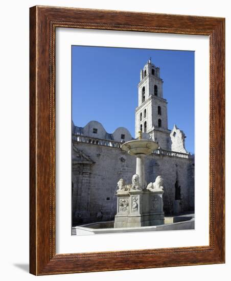 Fountain in Plaza San Francisco, with Convent and Church of San Francisco De Asis, Havana, Cuba-John Harden-Framed Photographic Print