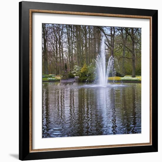 Fountain in Spring Garden Pond, Keukenhof Gardens, Lisse, Holland-Anna Miller-Framed Photographic Print