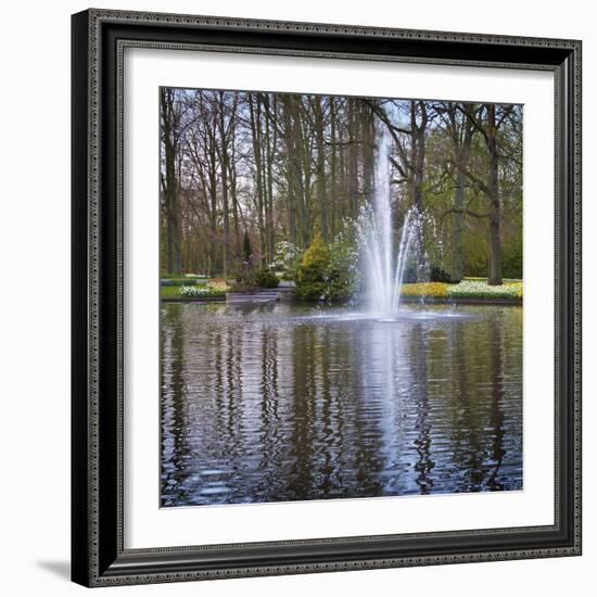 Fountain in Spring Garden Pond, Keukenhof Gardens, Lisse, Holland-Anna Miller-Framed Photographic Print