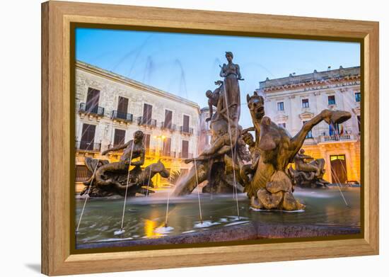 Fountain of Artemis in Archimedes Square (Piazza Archimede) at Night-Matthew Williams-Ellis-Framed Premier Image Canvas