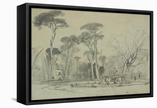 Fountain of the Sea-Horses in the Garden of the Villa Borghese, Rome-Edward Lear-Framed Premier Image Canvas