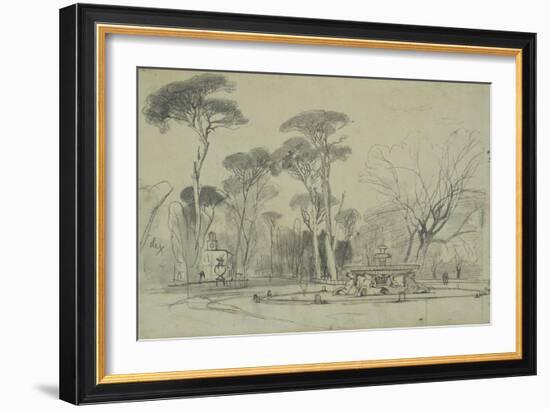 Fountain of the Sea-Horses in the Garden of the Villa Borghese, Rome-Edward Lear-Framed Giclee Print