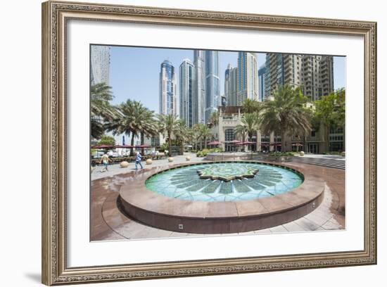 Fountain on the Dubai Marina Walk, Dubai, United Arab Emirates-Michael DeFreitas-Framed Photographic Print