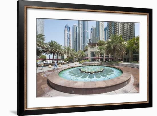 Fountain on the Dubai Marina Walk, Dubai, United Arab Emirates-Michael DeFreitas-Framed Photographic Print