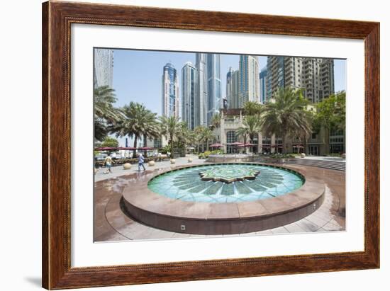 Fountain on the Dubai Marina Walk, Dubai, United Arab Emirates-Michael DeFreitas-Framed Photographic Print