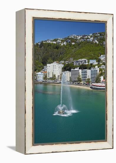 Fountain, Oriental Bay, and Mt Victoria, Wellington, New Zealand-David Wall-Framed Premier Image Canvas