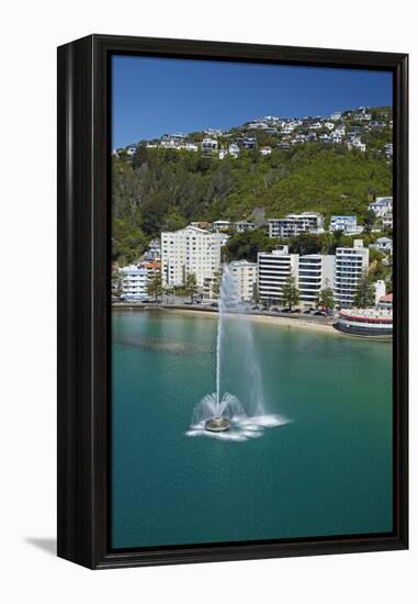 Fountain, Oriental Bay, and Mt Victoria, Wellington, New Zealand-David Wall-Framed Premier Image Canvas