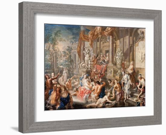 Fountain scene in front of a palace, c.1730-Johann Georg Platzer-Framed Giclee Print