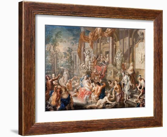 Fountain scene in front of a palace, c.1730-Johann Georg Platzer-Framed Giclee Print