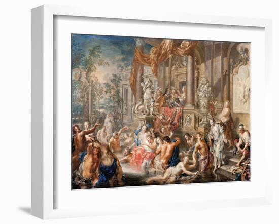 Fountain scene in front of a palace, c.1730-Johann Georg Platzer-Framed Giclee Print