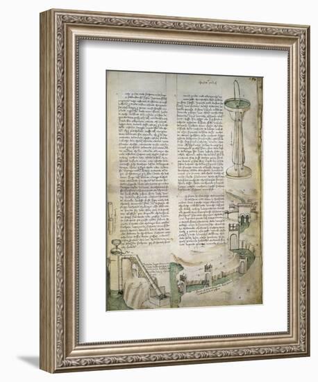 Fountain, Watercourse with System of Locks, Machine for Lifting Water, from Codex Ashburnham 361-Leonardo da Vinci-Framed Giclee Print