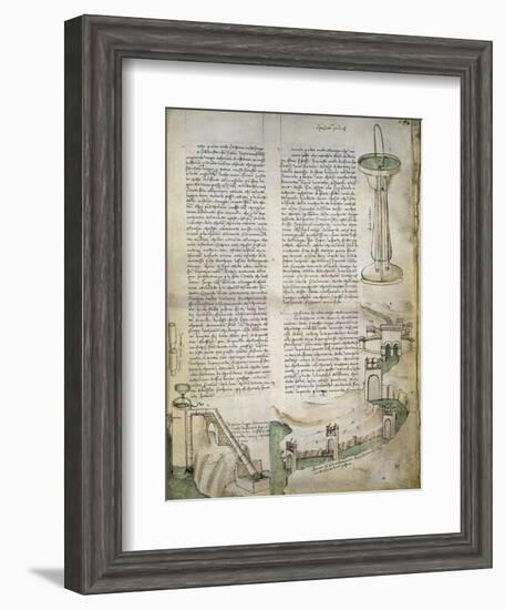 Fountain, Watercourse with System of Locks, Machine for Lifting Water, from Codex Ashburnham 361-Leonardo da Vinci-Framed Giclee Print