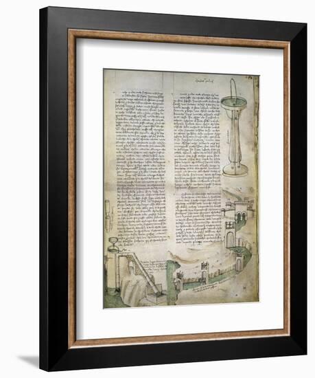 Fountain, Watercourse with System of Locks, Machine for Lifting Water, from Codex Ashburnham 361-Leonardo da Vinci-Framed Giclee Print