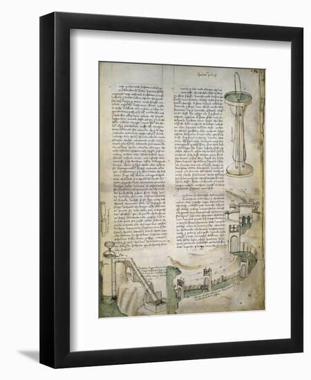 Fountain, Watercourse with System of Locks, Machine for Lifting Water, from Codex Ashburnham 361-Leonardo da Vinci-Framed Giclee Print