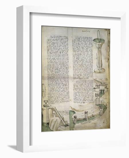 Fountain, Watercourse with System of Locks, Machine for Lifting Water, from Codex Ashburnham 361-Leonardo da Vinci-Framed Giclee Print