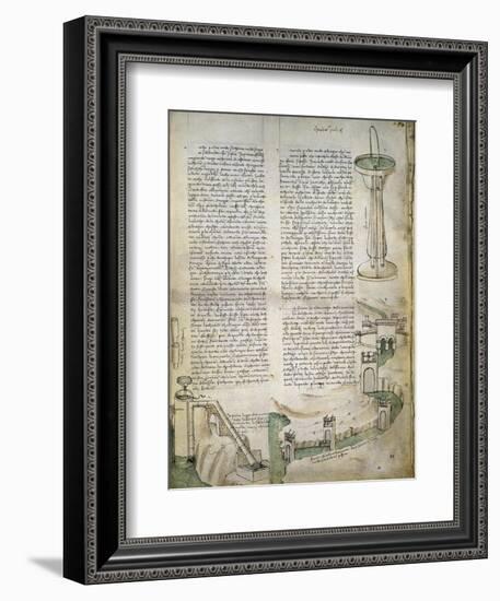 Fountain, Watercourse with System of Locks, Machine for Lifting Water, from Codex Ashburnham 361-Leonardo da Vinci-Framed Giclee Print