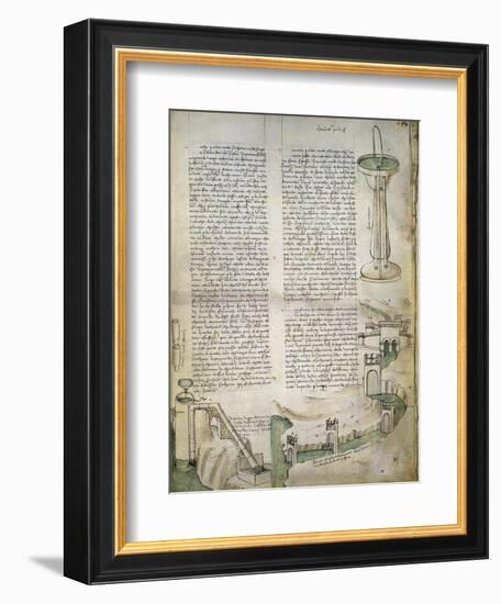 Fountain, Watercourse with System of Locks, Machine for Lifting Water, from Codex Ashburnham 361-Leonardo da Vinci-Framed Giclee Print