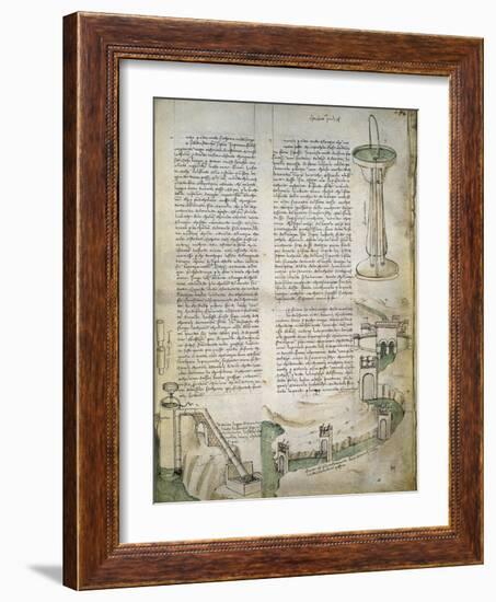 Fountain, Watercourse with System of Locks, Machine for Lifting Water, from Codex Ashburnham 361-Leonardo da Vinci-Framed Giclee Print