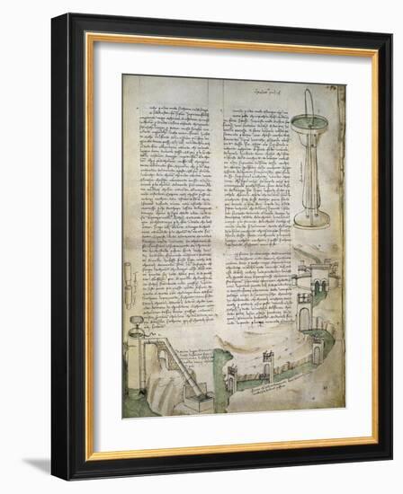 Fountain, Watercourse with System of Locks, Machine for Lifting Water, from Codex Ashburnham 361-Leonardo da Vinci-Framed Giclee Print