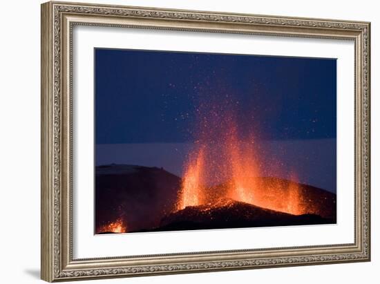 Fountaining Lava Eyjafjallajokull Volcano, Flowing Down Newly-Built Cinder Cone-Natalie Tepper-Framed Photographic Print