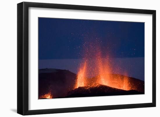 Fountaining Lava Eyjafjallajokull Volcano, Flowing Down Newly-Built Cinder Cone-Natalie Tepper-Framed Photographic Print