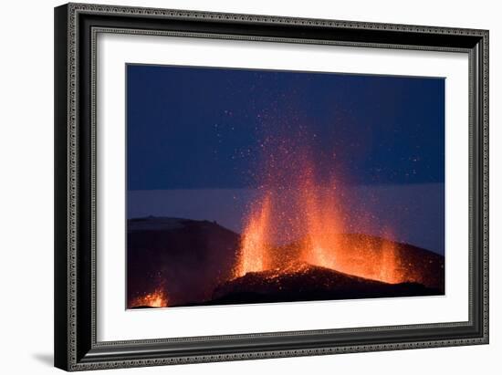 Fountaining Lava Eyjafjallajokull Volcano, Flowing Down Newly-Built Cinder Cone-Natalie Tepper-Framed Photographic Print