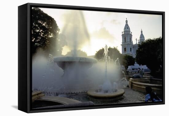 Fountains And The Ponce Cathedral-George Oze-Framed Premier Image Canvas