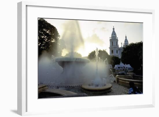 Fountains And The Ponce Cathedral-George Oze-Framed Photographic Print