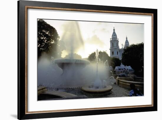 Fountains And The Ponce Cathedral-George Oze-Framed Photographic Print