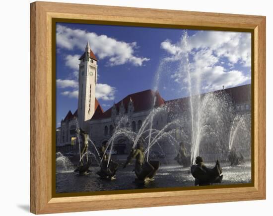 Fountains in Front of a Railroad Station, Milles Fountain, Union Station, St. Louis, Missouri, USA-null-Framed Premier Image Canvas