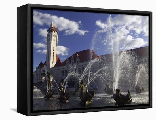 Fountains in Front of a Railroad Station, Milles Fountain, Union Station, St. Louis, Missouri, USA-null-Framed Premier Image Canvas