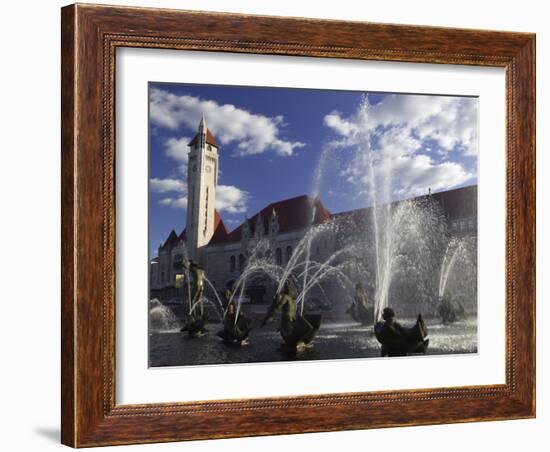 Fountains in Front of a Railroad Station, Milles Fountain, Union Station, St. Louis, Missouri, USA-null-Framed Photographic Print