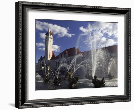 Fountains in Front of a Railroad Station, Milles Fountain, Union Station, St. Louis, Missouri, USA-null-Framed Photographic Print