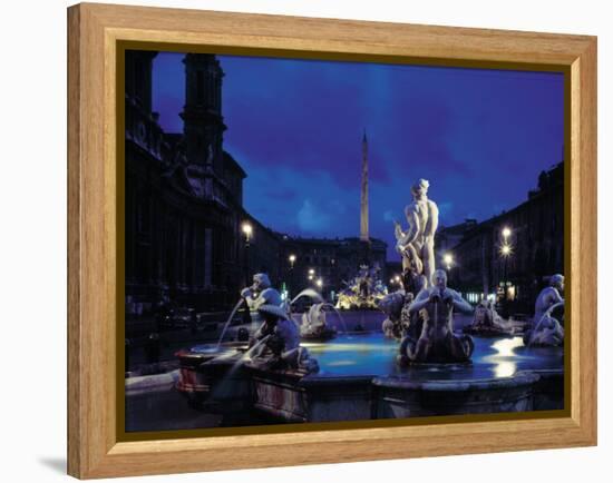 Fountains in the Piazza Navona at Night-Dmitri Kessel-Framed Premier Image Canvas