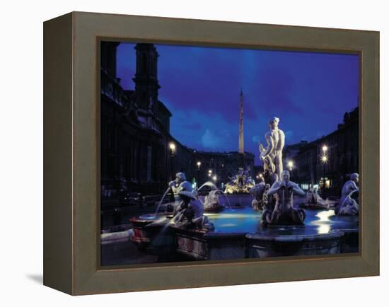 Fountains in the Piazza Navona at Night-Dmitri Kessel-Framed Premier Image Canvas