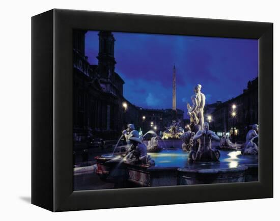 Fountains in the Piazza Navona at Night-Dmitri Kessel-Framed Premier Image Canvas