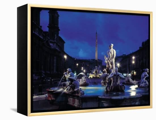 Fountains in the Piazza Navona at Night-Dmitri Kessel-Framed Premier Image Canvas