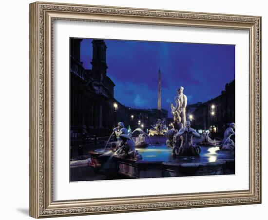 Fountains in the Piazza Navona at Night-Dmitri Kessel-Framed Photographic Print