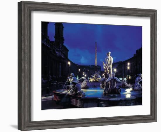 Fountains in the Piazza Navona at Night-Dmitri Kessel-Framed Photographic Print