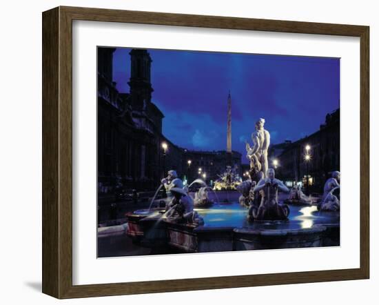 Fountains in the Piazza Navona at Night-Dmitri Kessel-Framed Photographic Print