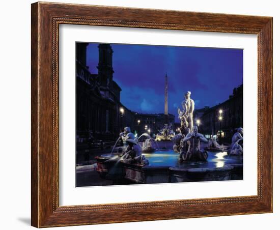 Fountains in the Piazza Navona at Night-Dmitri Kessel-Framed Photographic Print