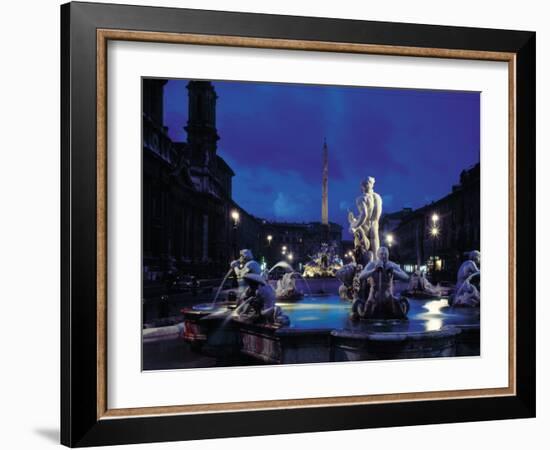 Fountains in the Piazza Navona at Night-Dmitri Kessel-Framed Photographic Print