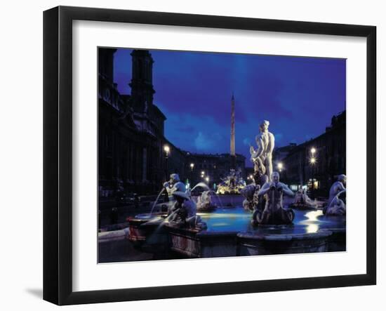 Fountains in the Piazza Navona at Night-Dmitri Kessel-Framed Photographic Print