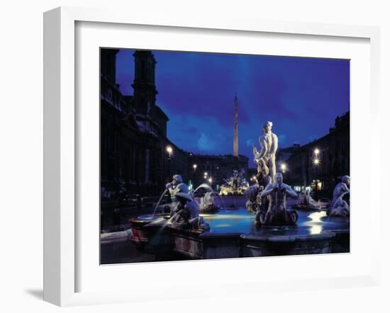 Fountains in the Piazza Navona at Night-Dmitri Kessel-Framed Photographic Print