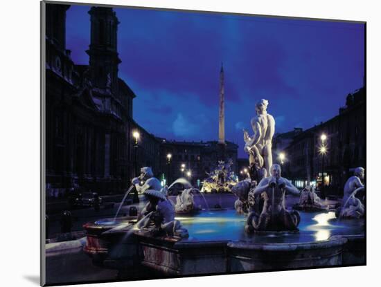 Fountains in the Piazza Navona at Night-Dmitri Kessel-Mounted Photographic Print
