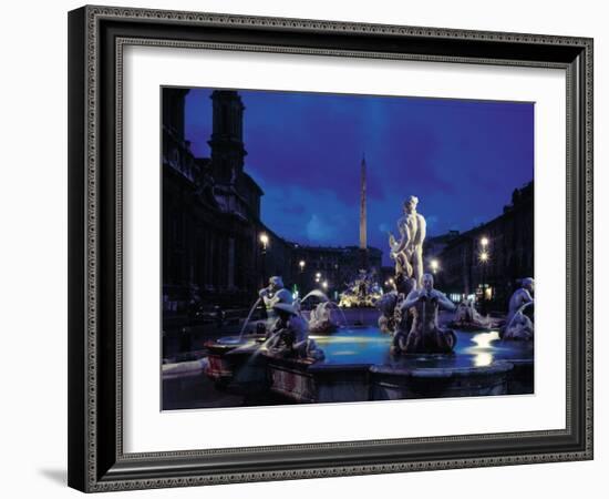 Fountains in the Piazza Navona at Night-Dmitri Kessel-Framed Photographic Print