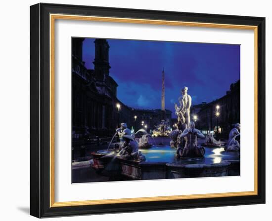 Fountains in the Piazza Navona at Night-Dmitri Kessel-Framed Photographic Print