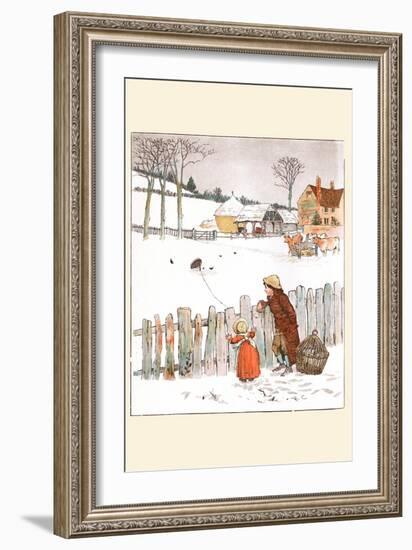 Four and Twenty Blackbirds; Children Look at Blackbirds in the Field of Snow-Randolph Caldecott-Framed Art Print