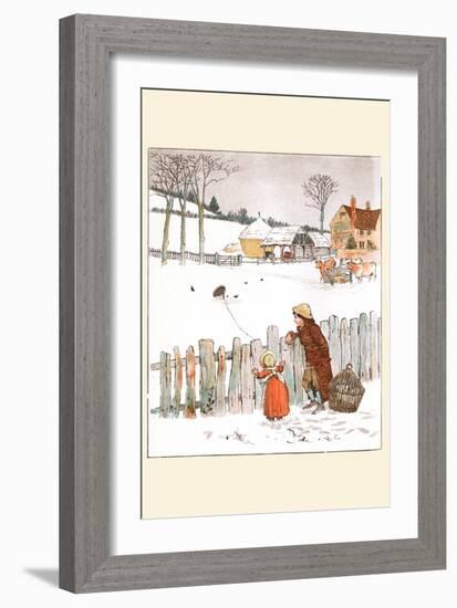 Four and Twenty Blackbirds; Children Look at Blackbirds in the Field of Snow-Randolph Caldecott-Framed Art Print